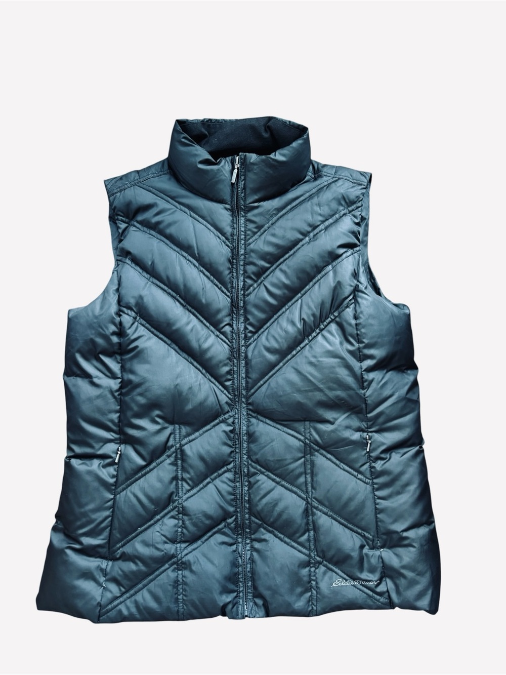 Eddie Bauer Premium Goose Down Packable Quilted Full Zip Puffer Vest Large Black